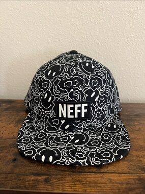 Neff Black & White Snapback Hat Smiley Faces One Size Men's